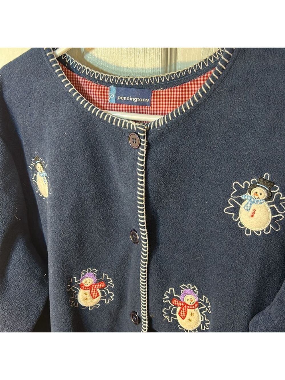 Vintage Pennington’s navy snowman fleece buttoned cardigan Size 1X - Picture 3 of 5